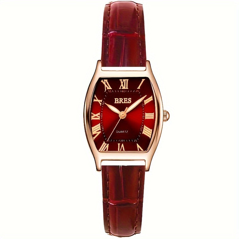 Square Quartz Watch PU Leather Strap Zinc Alloy Pointer Zinc Alloy Case, Wine Barrel-Shaped Watch, Perfect For Women