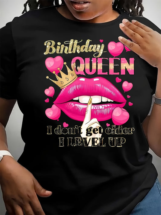 Birthday Queen Graphic Tee - Vibrant, Breathable Polyester Crew Neck Short Sleeve Shirt for Women - Perfect for Casual Wear & Parties