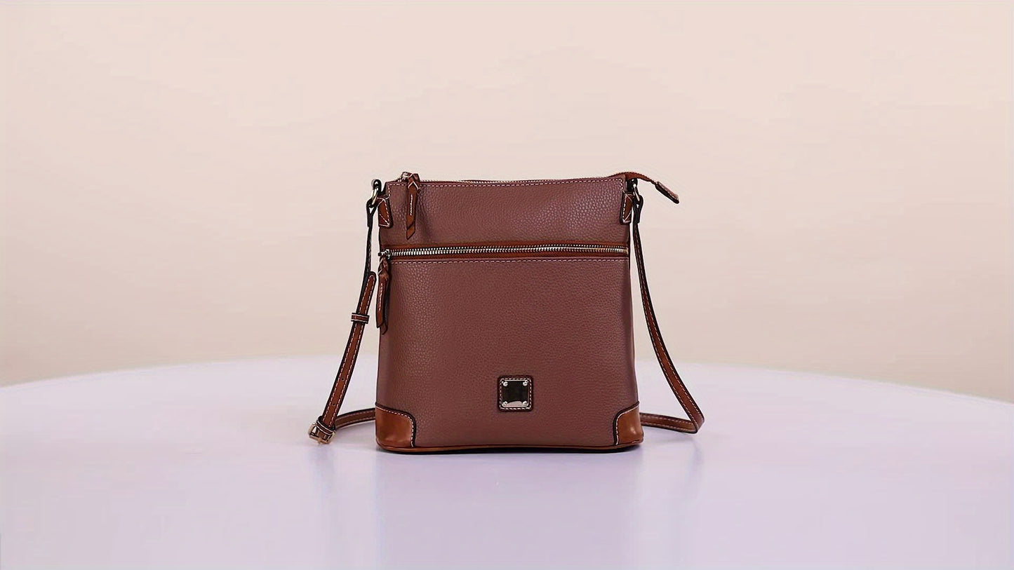 Retro Messenger Bag For Women, Simple Vegan Leather Purse, Classic Style Shoulder Bag