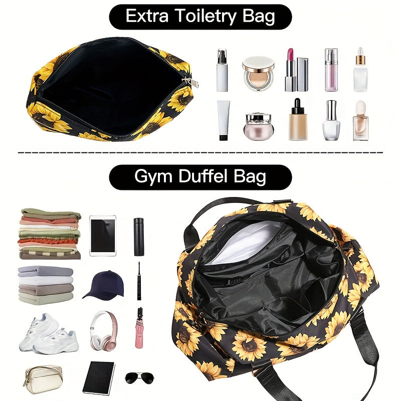 1pc/2pcs Sunflower Graphic Duffle Bag, Sports Fitness Gym Yoga Tote, Weekender Overnight Bag & Luggage Suitcase Organizer