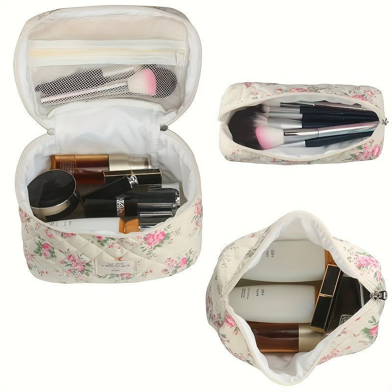 Elegant Floral Pattern 3-piece Cosmetic Bag, Suitable For Travel, Beautiful Design Cosmetic Bag