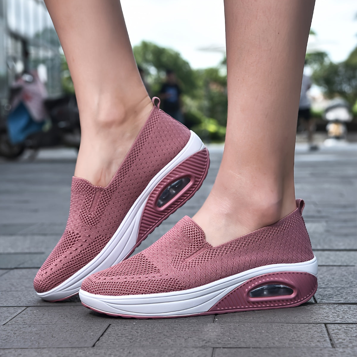 Women's Casual Slip On Sneakers, Platform Soft Sole Knitted Walking Shoes, Air-cushion Breathable Wedge Shoes For Autumn