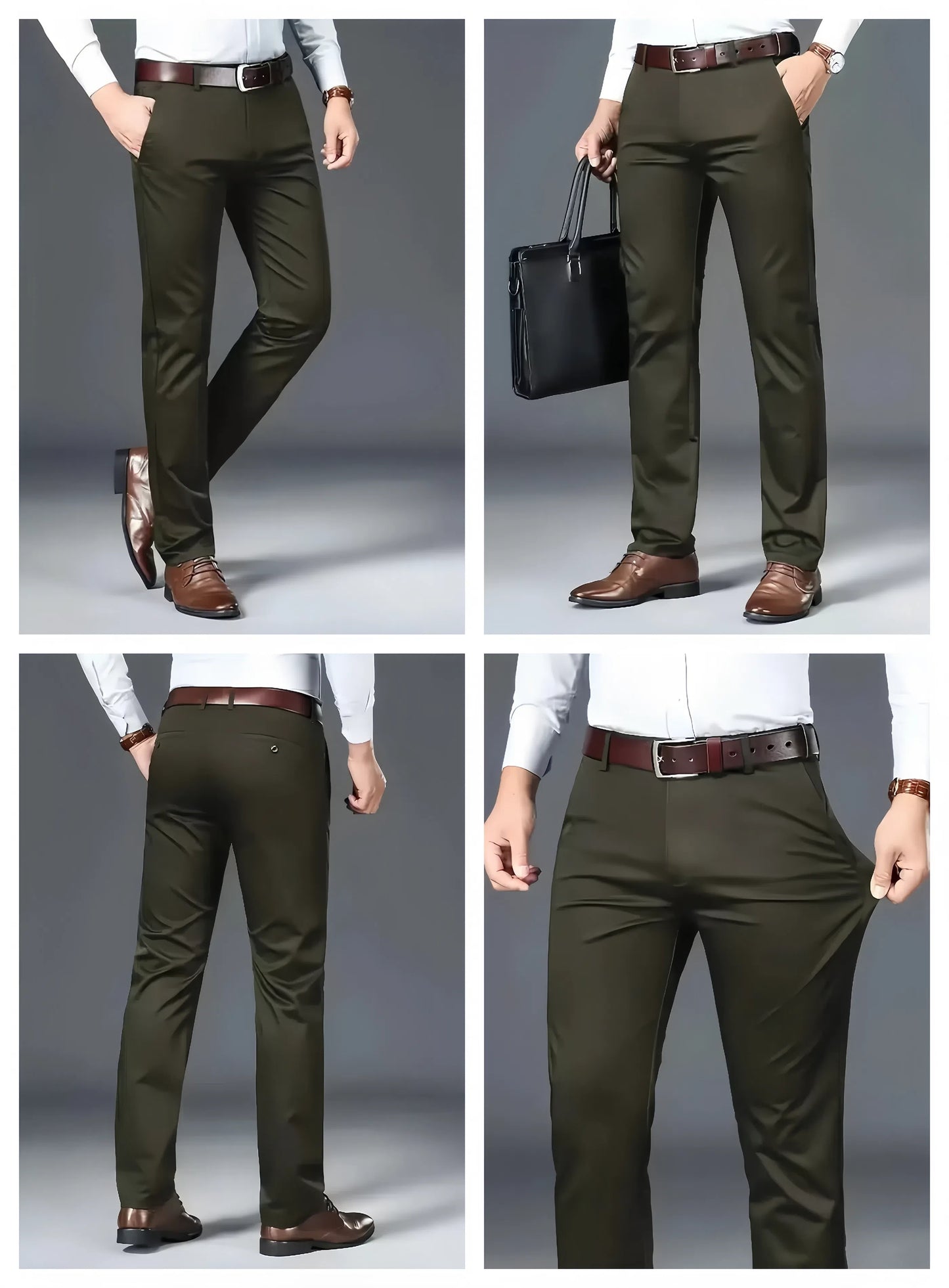 Solid Dress Pants For Men, Lightweight And Comfy Regular Fit And Cuffed Pants For All Seasons Business And Casual Wear