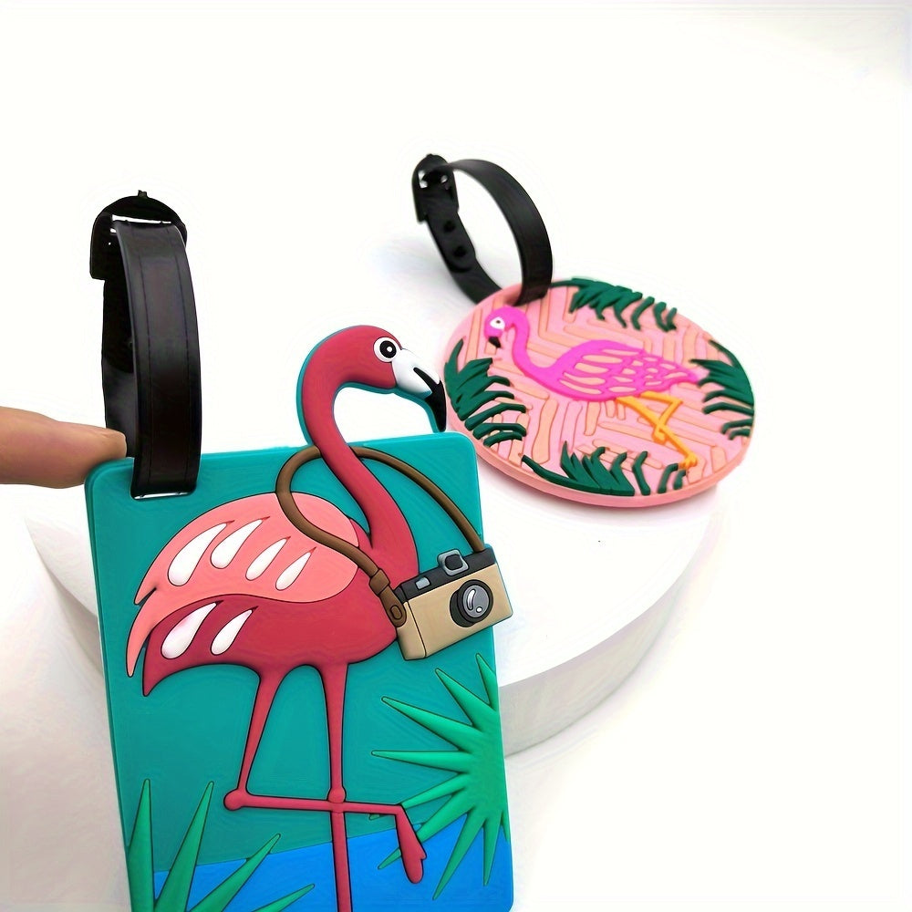 2pcs Creative Flamingo Luggage Tags, Travel Hanging Tag Identification Tag, Personal Item Boarding Tag, Travel Essential