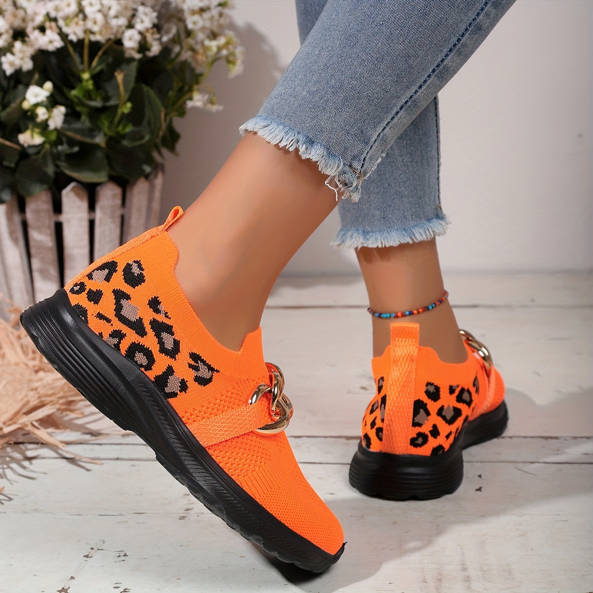 Women's Trendy Leopard Print Shallow Mouth Walking Shoes, Lightweight Low Top Sport Flat Shoes Koningsdag/King's Day