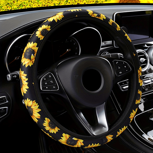 Creative Sunflower Flower Car Steering Wheel Cover, Four Seasons Universal Car Supplies Handlebar Cover, No Inner Ring Elastic Strap Handlebar Cover