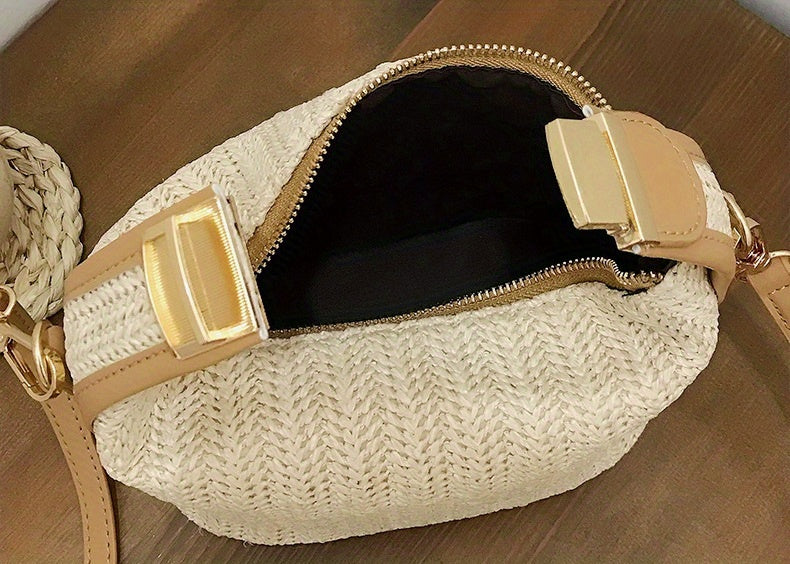 Mini Straw Woven Handbags, Fashion Braided Crossbody Bag, Portable Travel Beach Bag For Holiday