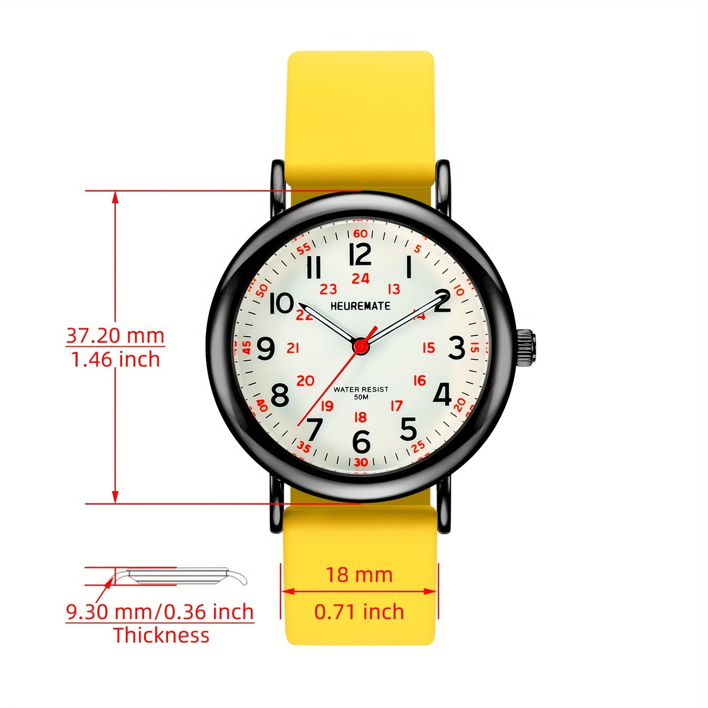 Waterproof Nurse Watch, Students 5ATM Medical Professional Watch With Luminous Easy-Read Dial, Military Time, 24-Hour Second Hand, Colorful Silicone Band For Women And Men Gift, Black Yellow