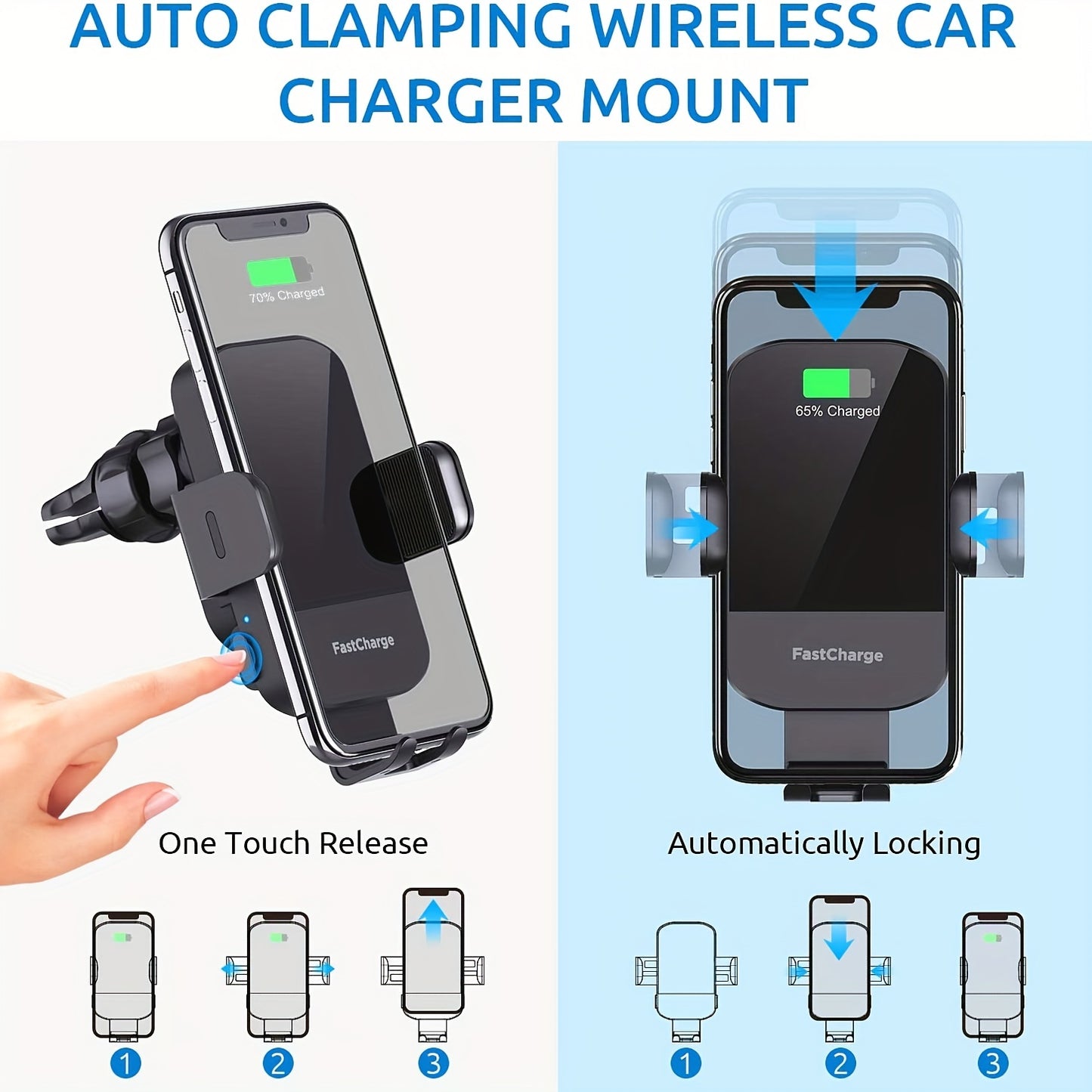 Wireless Car Charger, 15W Fast Charging Auto Clamping Car Charger Phone Mount Phone Holder Fit For IPhone 14/13/12/11 Pro/Max/Xs, For Samsung Galaxy S23