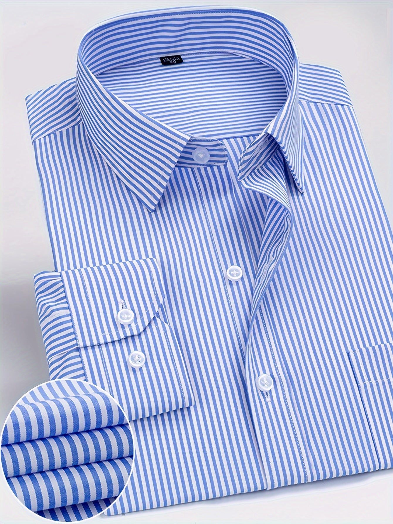 Men's Classic Striped Long Sleeve Shirt - Casual & Business Style, Polyester, Non-Stretch Fabric, Button Detail