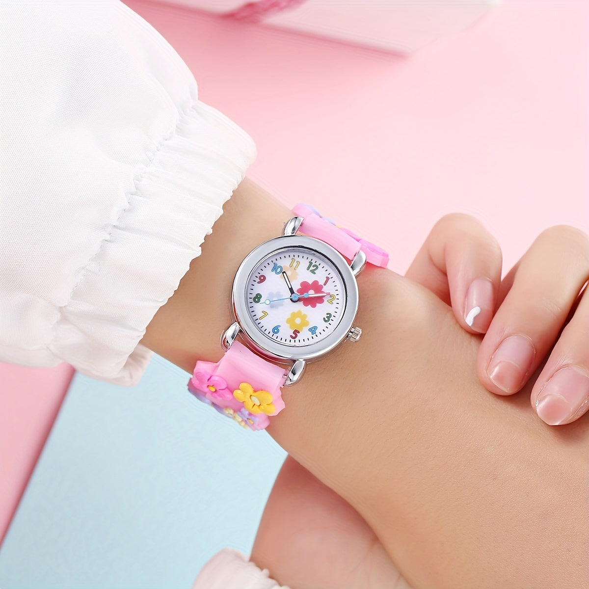 Children's Plastic Cartoon Flower Pattern Watch