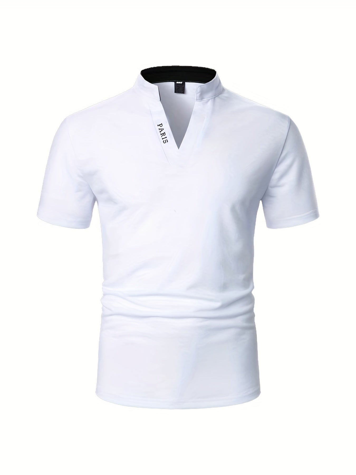 Men's Solid Band Collar Golf T-shirt, Slim Fit Business Casual Short Sleeve Tennis Tees