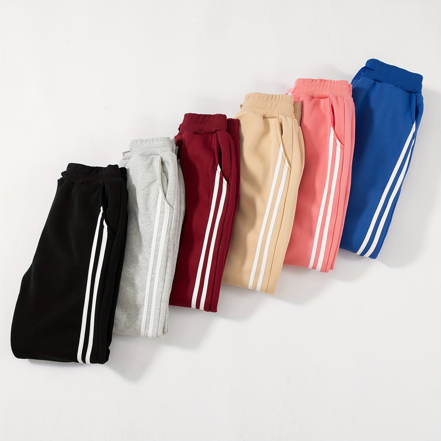 Women's casual fleece elastic waist sweatpants, solid color drawstring sports slacks, women's sports casual pants