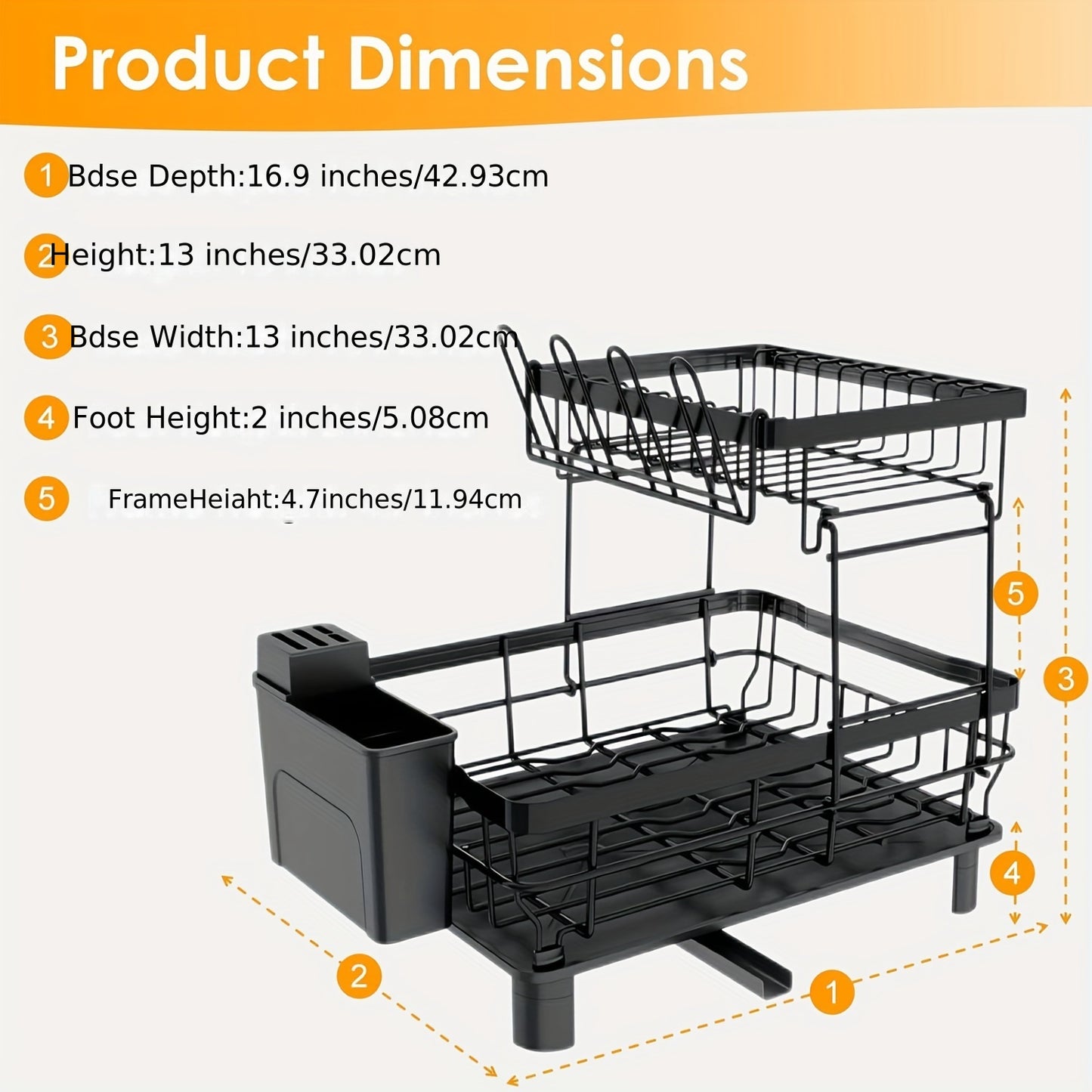 2-layer bowl and dish drying rack suitable for kitchen counter metal bowl and dish drain with knife cup tableware rack