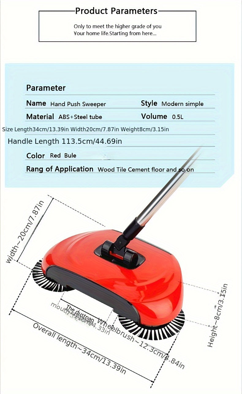 3 In 1 Multifunctional Hand Push Sweeper, Vacuum Cleaner, Hand Push Sweeping And Moping Machine, To Remove Garbage, Pet Hair And Dust, Dry And Wet Use, Suitable For Hardwood Ceramic Tiles.