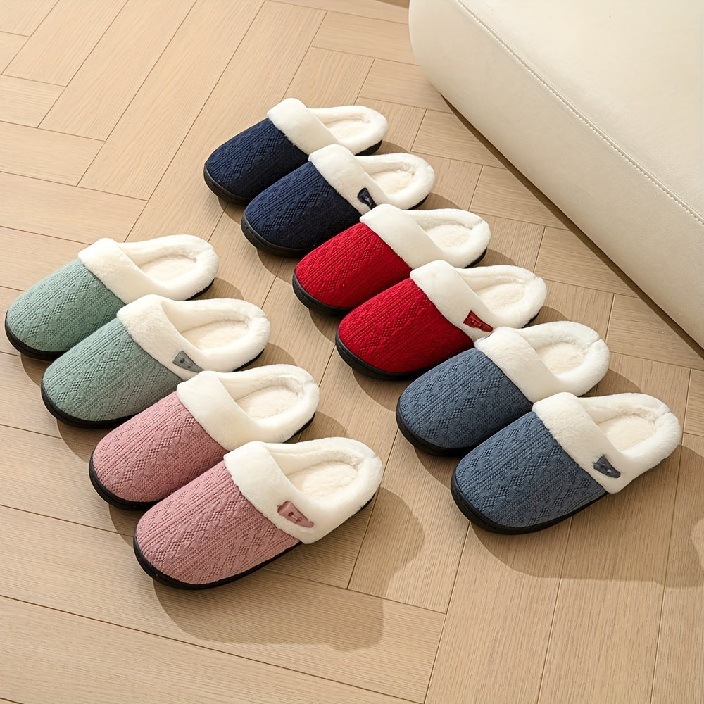 Solid Color Slippers, Casual Slip On Plush Lined Shoes, Comfortable Indoor Home Slippers