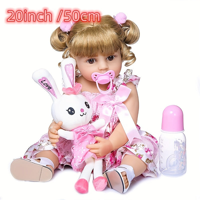 20inch/50cm Reborn Baby Doll, Lifelike Soft Touch Blond Hair Princess Girl Advanced Painted Full Vinly Baby Dolls, Handpainted Art Doll For Child, As Halloween, Chrismas Gift