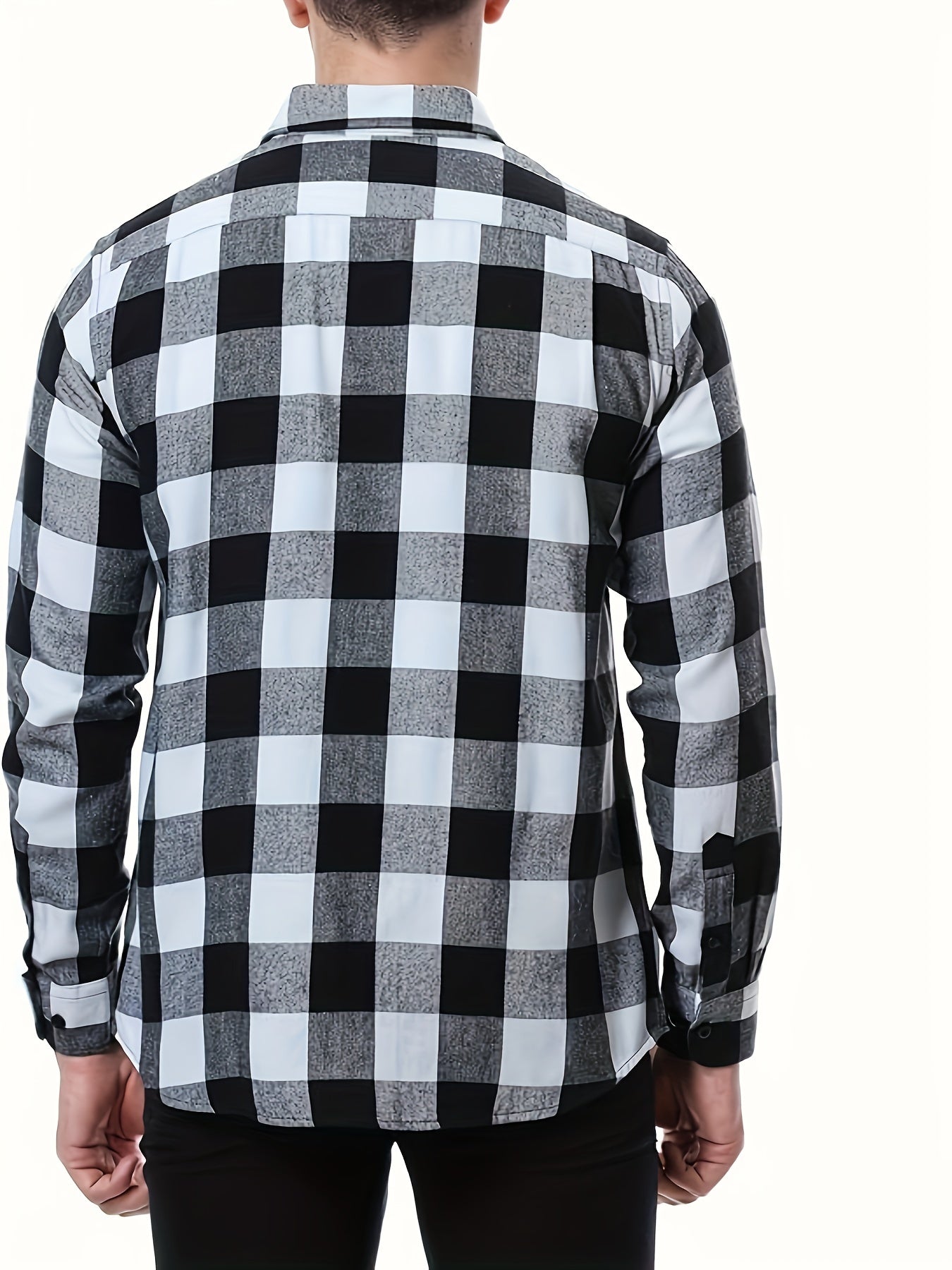 Men's Lapel Long Sleeve Plaid Shirt For Spring/ Fall