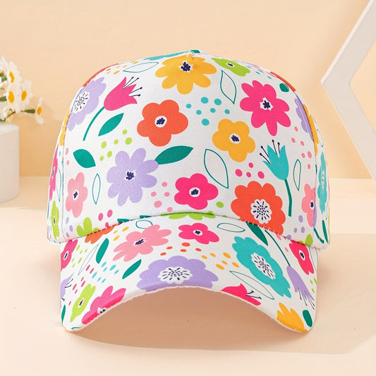 1pc Girls Colorful Flower Printed Baseball Cap For All Seasons, Suitable For Daily Outdoor, Sports And Leisure