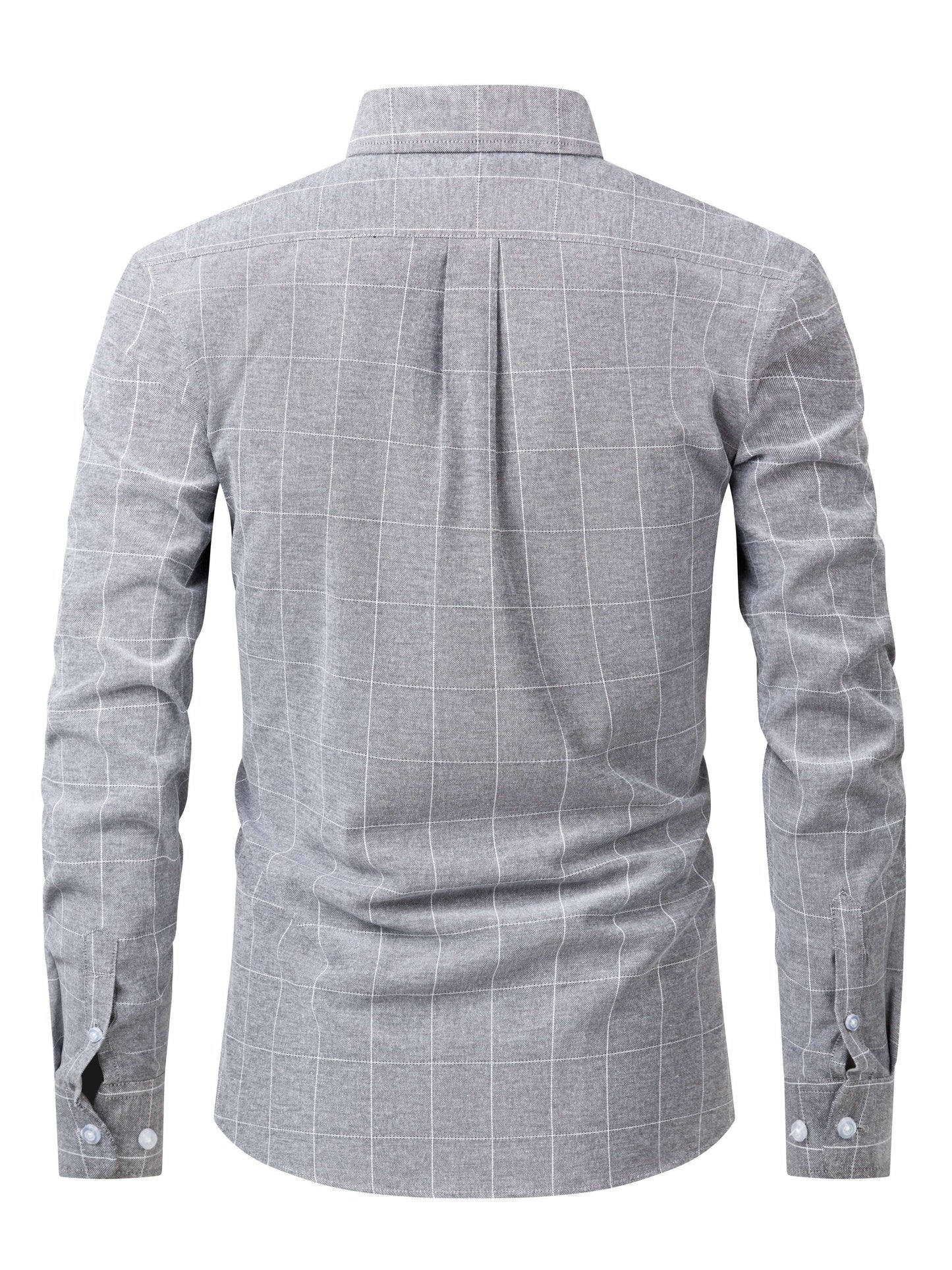 Men's Cotton Blend Grid Checked Long Sleeve Shirt For Spring And Fall, Casual Business Versatile Shirt Formal Wear