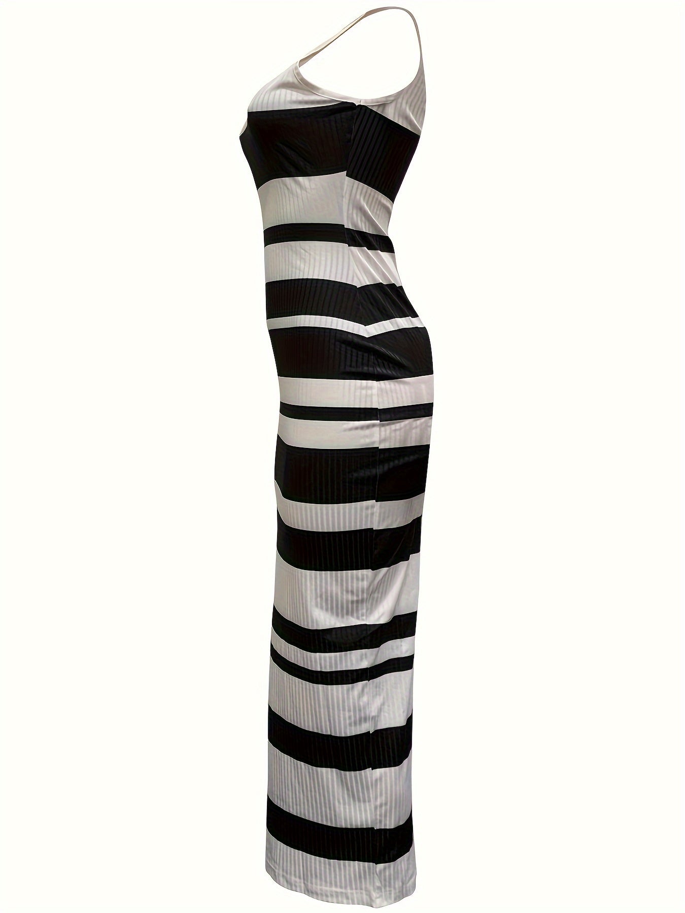 Striped Print V-neck Tank Dress, Sexy Sleeveless Bodycon Maxi Dress, Women's Clothing