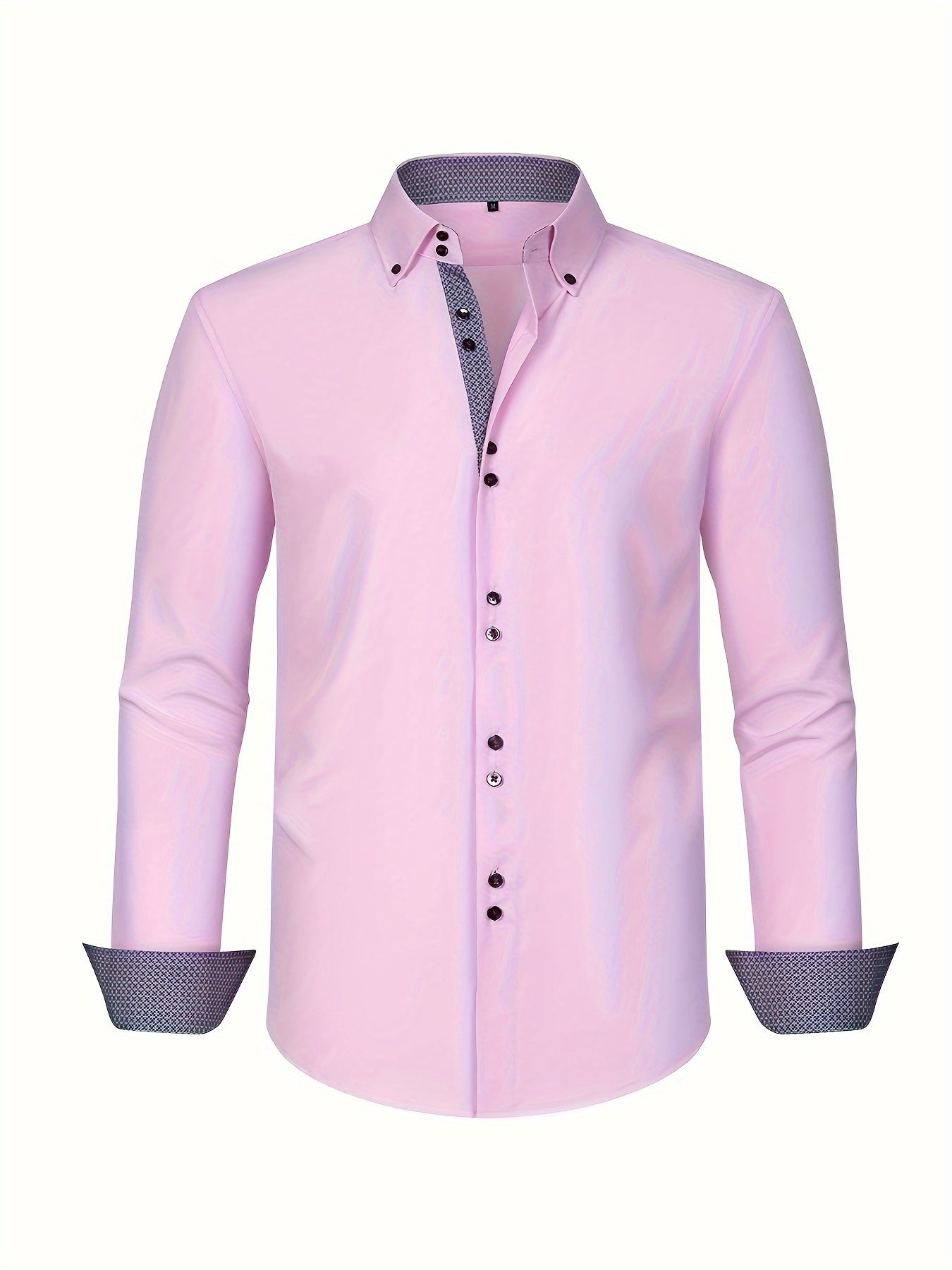 Elegant Formal Men's Long Sleeve Button Up Shirt For Spring Fall, Business Meeting Occasions, Mature Style