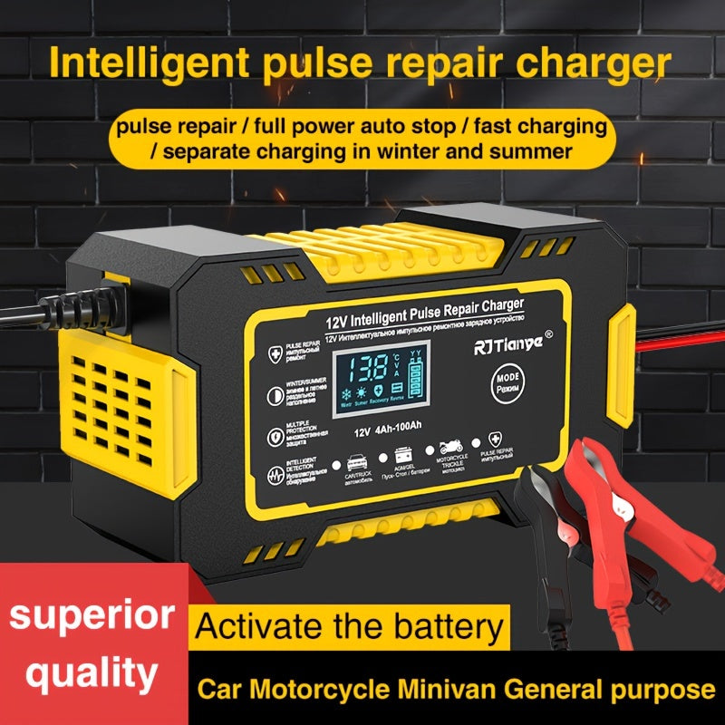 Car Battery Charger, 12V 2Ah-100Ah Smart Battery Trickle Charger Automotive Battery Maintainer Desulfator With Temperature Compensation