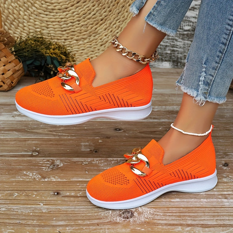 Women's Buckle Decor Sock Sneakers, Stylish Breathable Knitted Slip On Trainers, Comfy Outdoor Walking Shoes