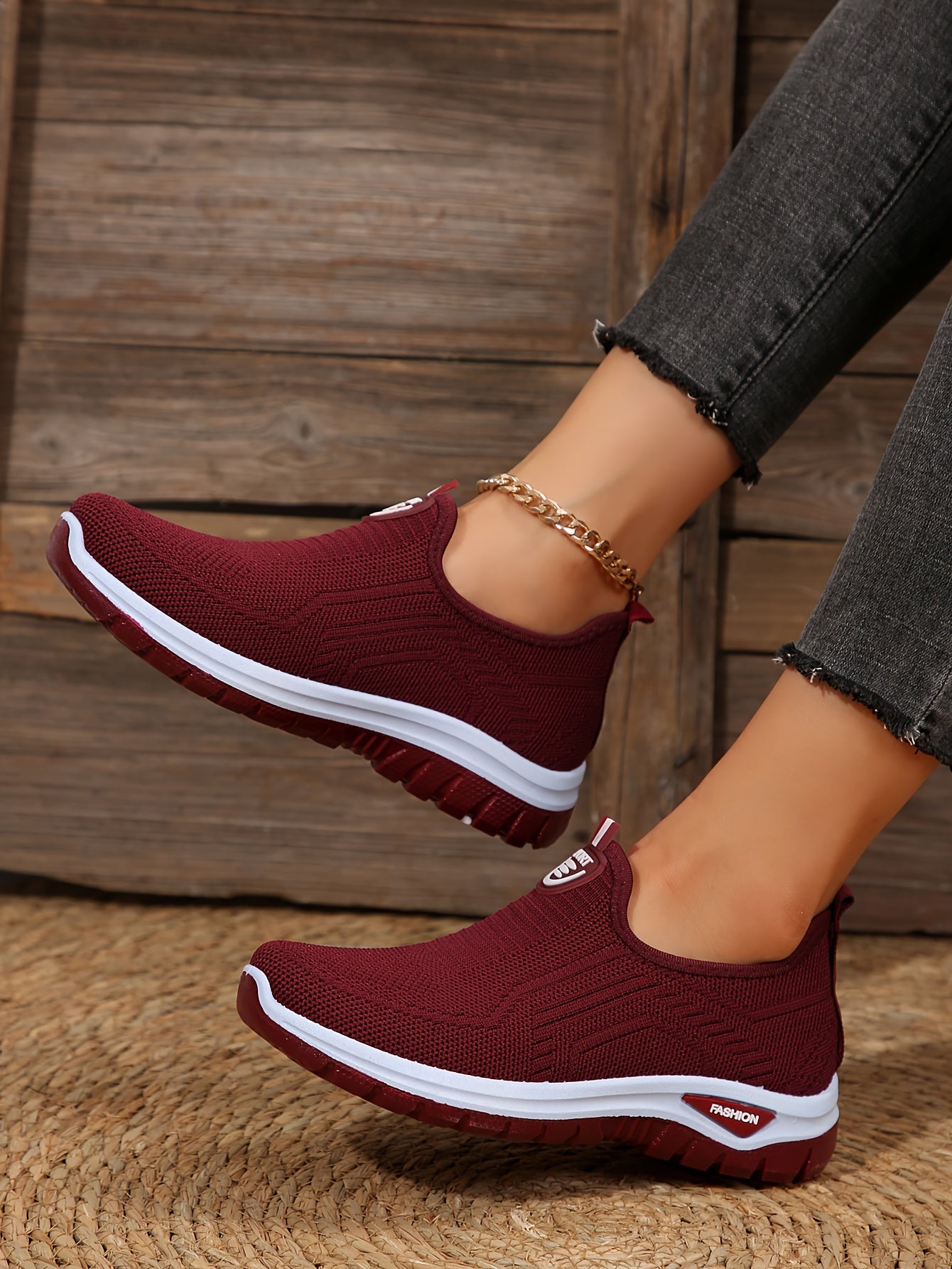 Women's Breathable Knit Sneakers, Casual Slip On Outdoor Shoes, Comfortable Low Top Shoes