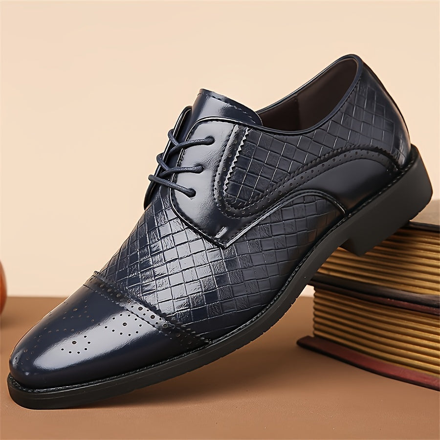 Plus Size Men's Solid Color Cap Toe Derby Shoes, Comfy Non Slip Lace Up Dress Shoes, Men's Footwear