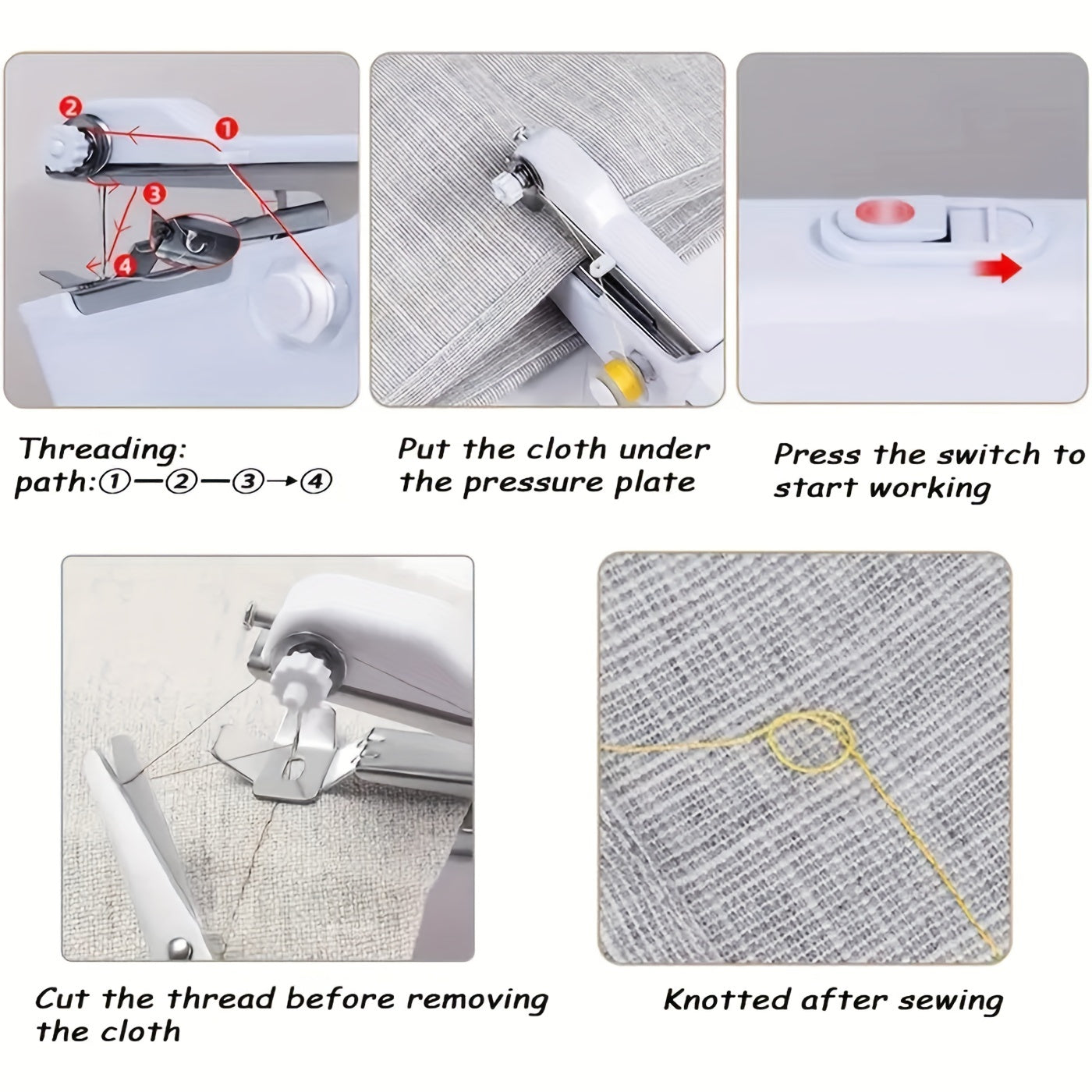 1pc Handheld Sewing Machine Mini Sewing Machines, Portable Sewing Machine Quick Handheld Stitch Tool For Fabric, Cloth, Clothing (battery Not Included, Self-prepared 4 AAA Batteries)