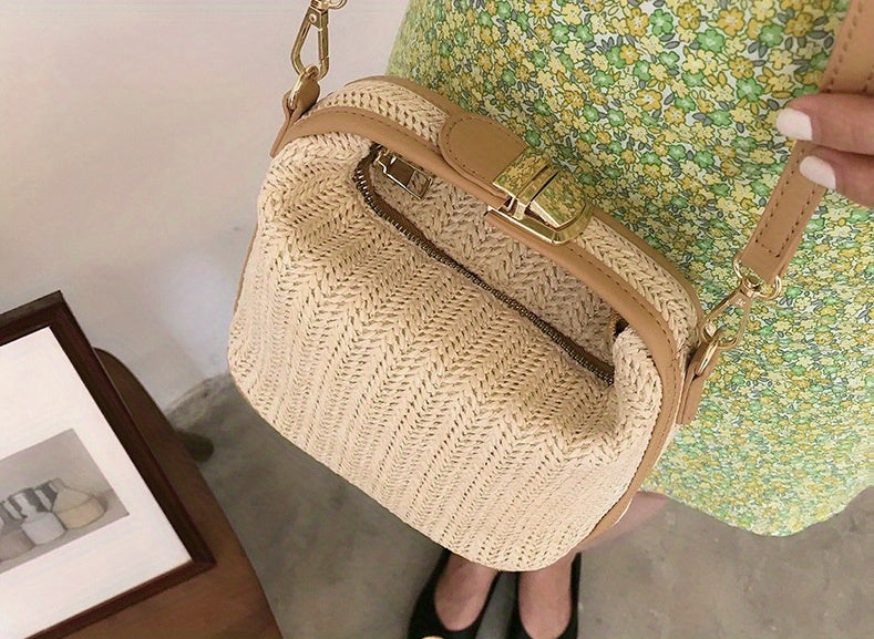 Mini Straw Woven Handbags, Fashion Braided Crossbody Bag, Portable Travel Beach Bag For Holiday