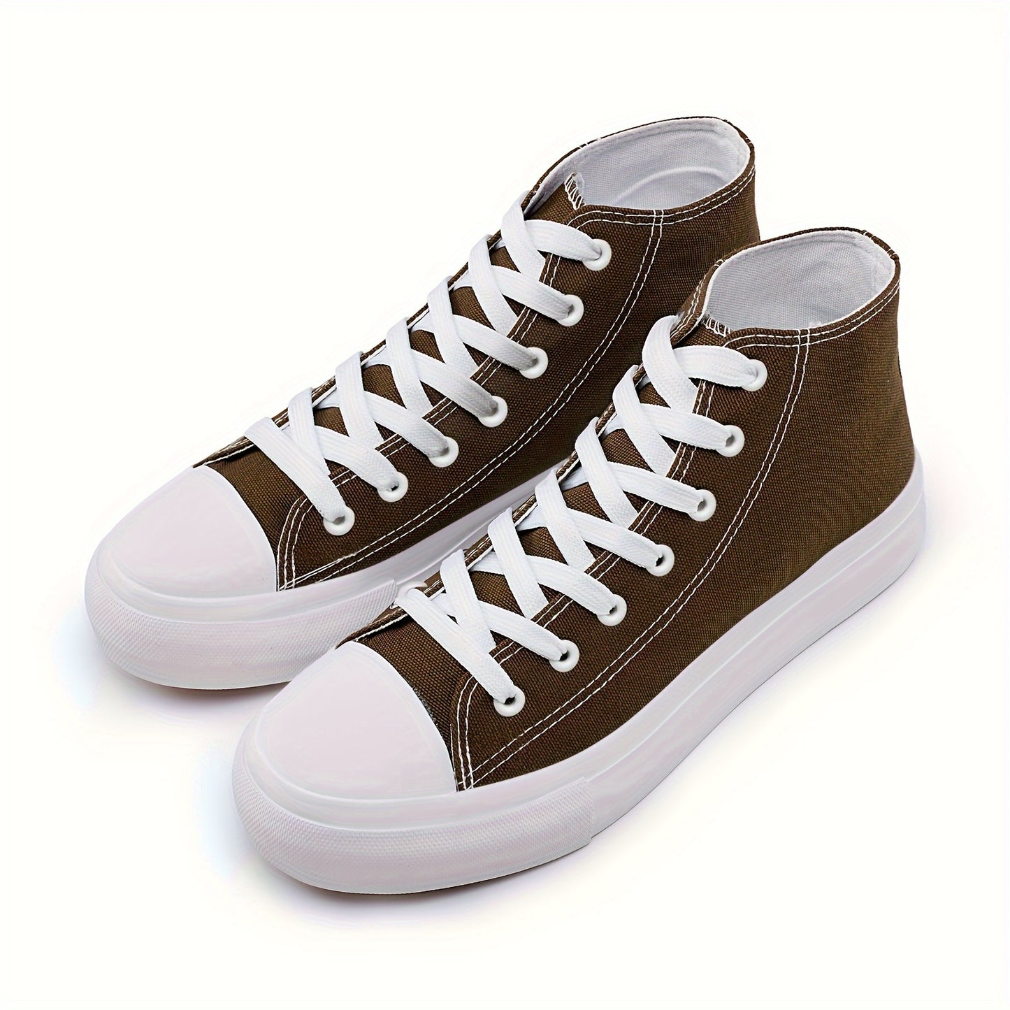 Women's Solid Color Sneakers, Casual Lace Up Outdoor Shoes, Comfortable High Top Outdoor Shoes