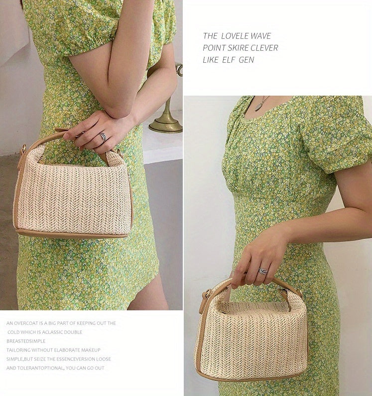 Mini Straw Woven Handbags, Fashion Braided Crossbody Bag, Portable Travel Beach Bag For Holiday