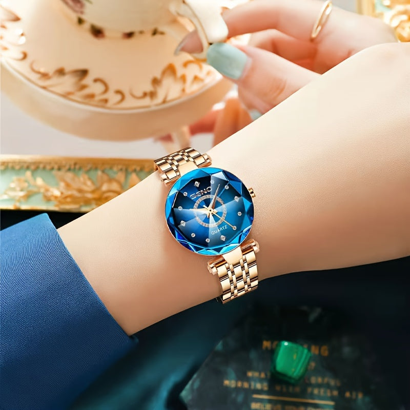 Women's Watch Luxury Dial Cutting Quartz Watch Fashion Fashion Analog Stainless Steel Wrist Watch