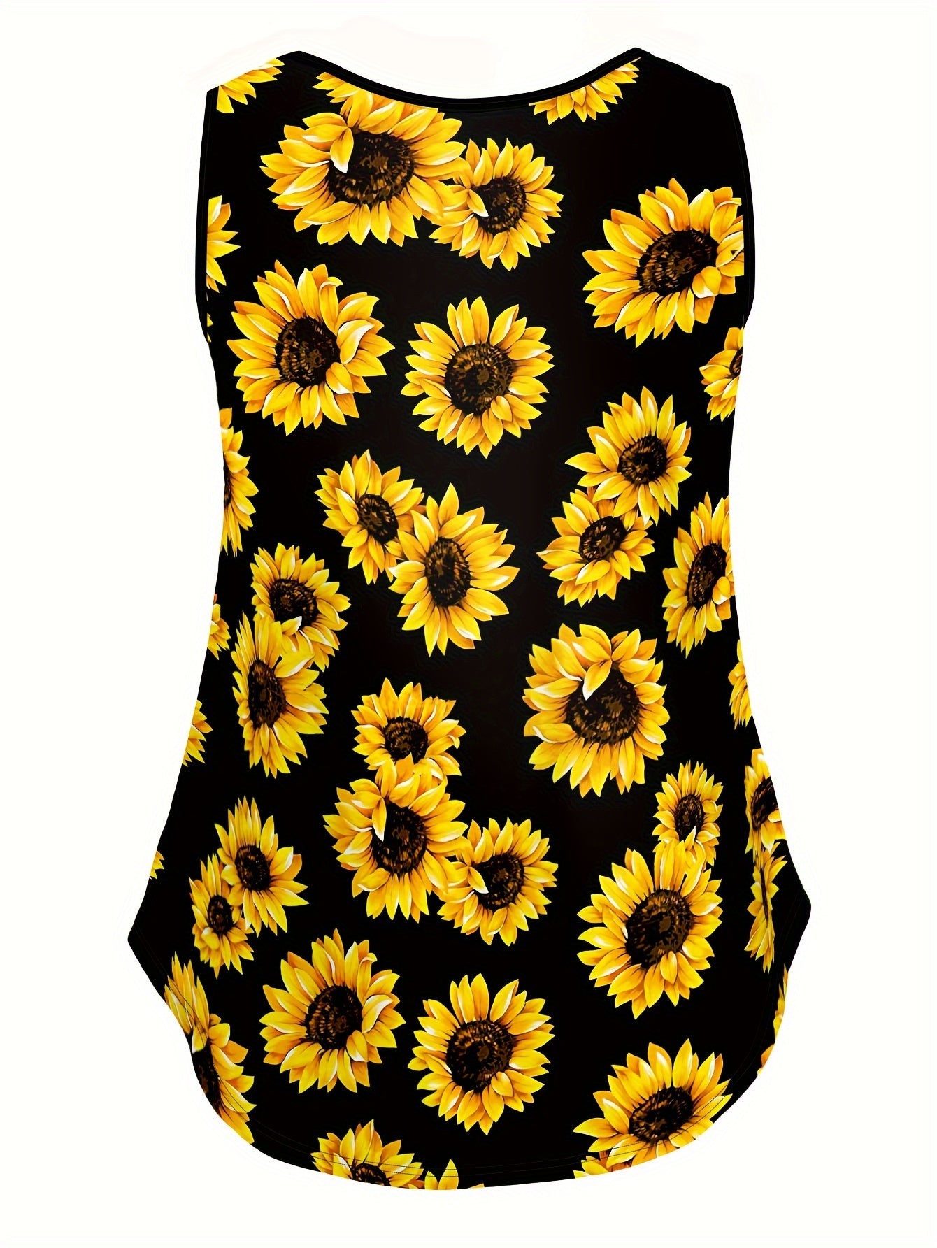 Plus Size Sunflower Print Tank Top, Casual Crew Neck Sleeveless Top For Summer, Women's Plus Size Clothing