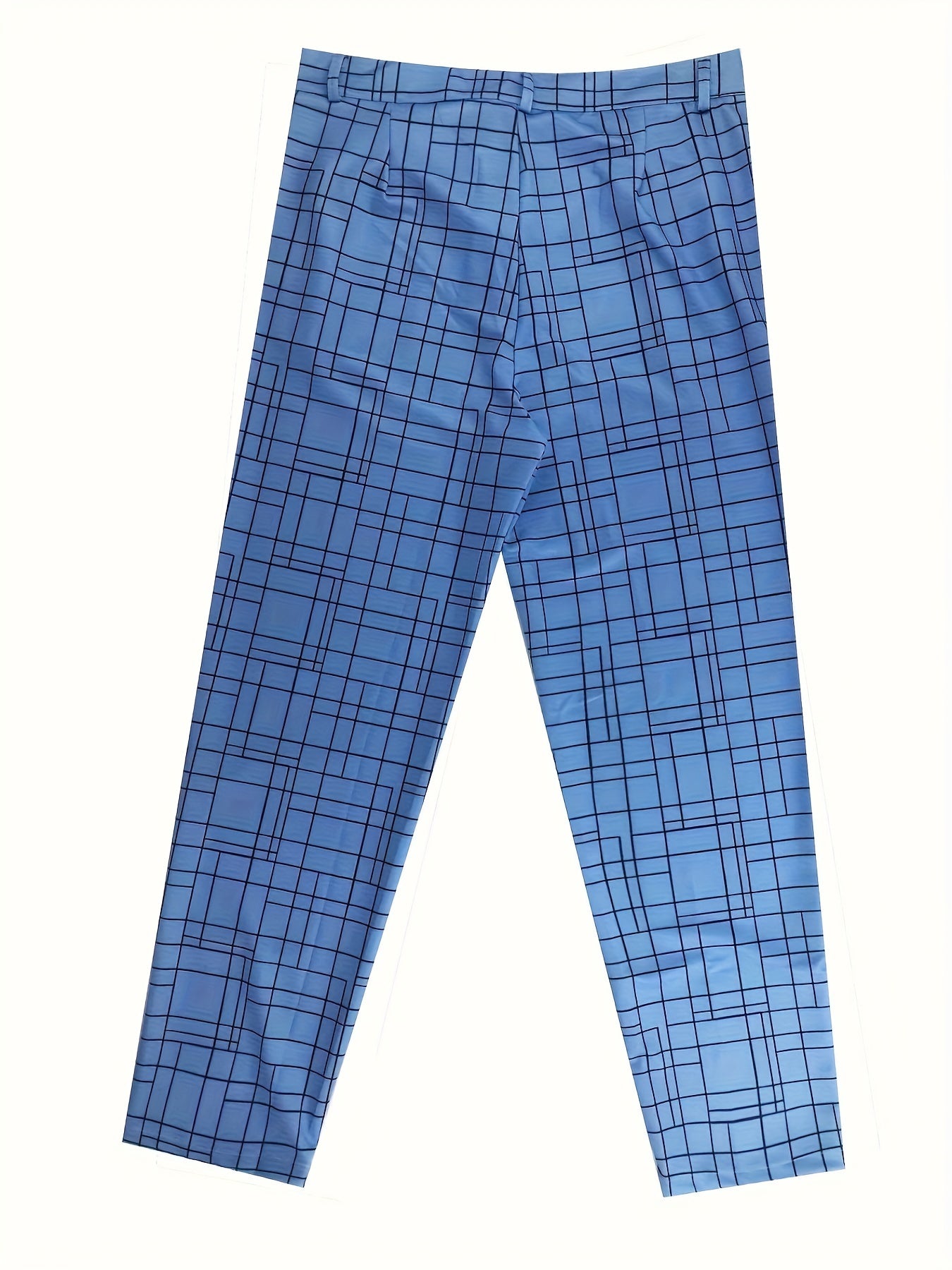 Men's Slim Fit Plaid Dress Pants - Elegant Casual Trousers for Business, Parties & Casual Attire, Polyester, Machine Washable