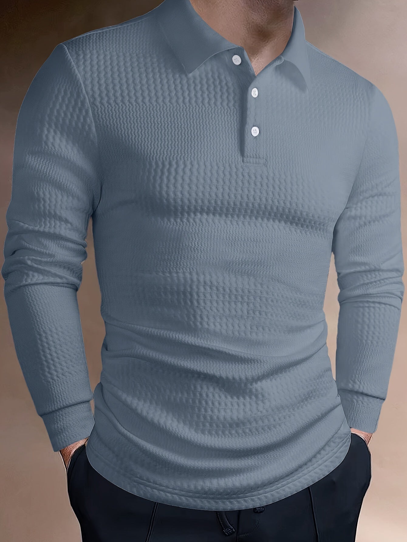 Men's Solid Color Jacquard Short Sleeve Lapel T-shirt For Summer, Casual Versatile Slim Tops As Gift