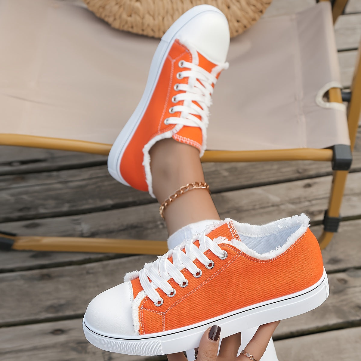 Women's Simple Canvas Shoes, Casual Lace Up Outdoor Shoes, Lightweight Low Top Sneakers