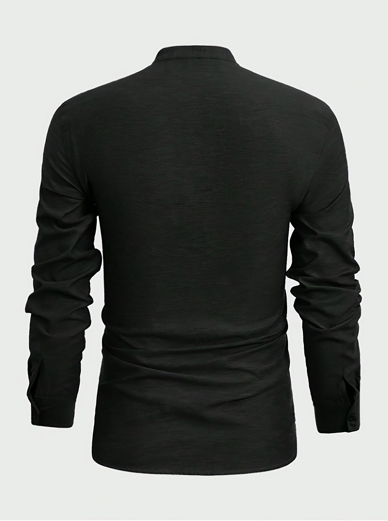 Men's Solid Color Cotton Blend Long Sleeve Lapel Stand Collar For Spring And Fall, Casual Comfy Trendy Shirt As Gift