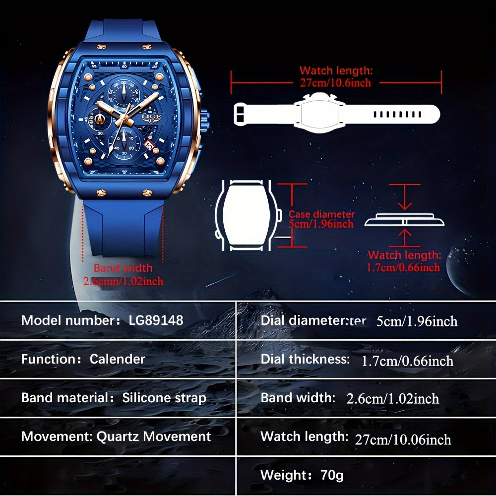 Stylish LIGE Women's Fashion Quartz Watch - Vibrant Blue Sports Timepiece with Practical Calendar, Stopwatch, and Luminous Display Features for Accurate Timekeeping