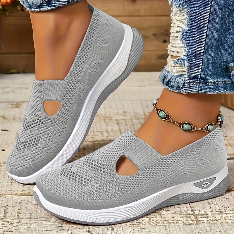 Womens Lightweight Knit Cut-out Sneakers - Ultra-Casual, Exceptionally Breathable Sports sole, Easy Slip-On Shoes with Super Lightweight Construction and Flat Heel for Comfort - Perfect for Outdoor Walking and Casual Strolls