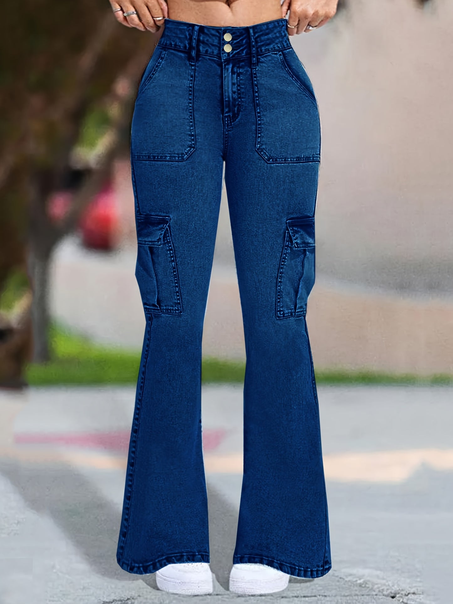 Women's High-Waisted Cowboy Jeans, Long Length, Stretch Cotton Blend, Relaxed Fit, Zipper Fly, Casual Outwear