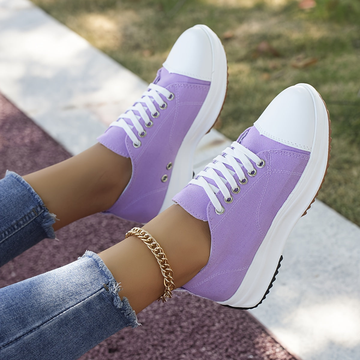 Women's Fashion Sneakers Casual Lace-Up Canvas Shoes with Rubber Sole - Non-Slip Plain Toe Low Top All-Season Sports Footwear with Fabric Inner and Insole