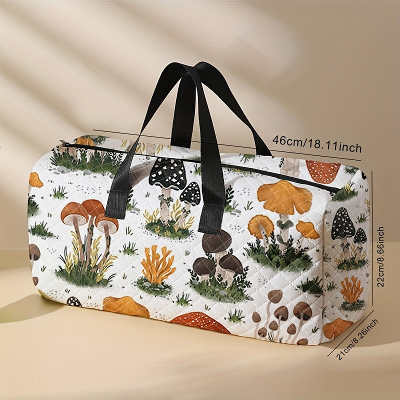 1pc Large Capacity Travel Handbag, Mushroom Pattern Print Fashionable Crossbody Bag, Handbag With Shoe Compartment, Portable Overnight Luggage Bag, Suitable For Gym, Yoga