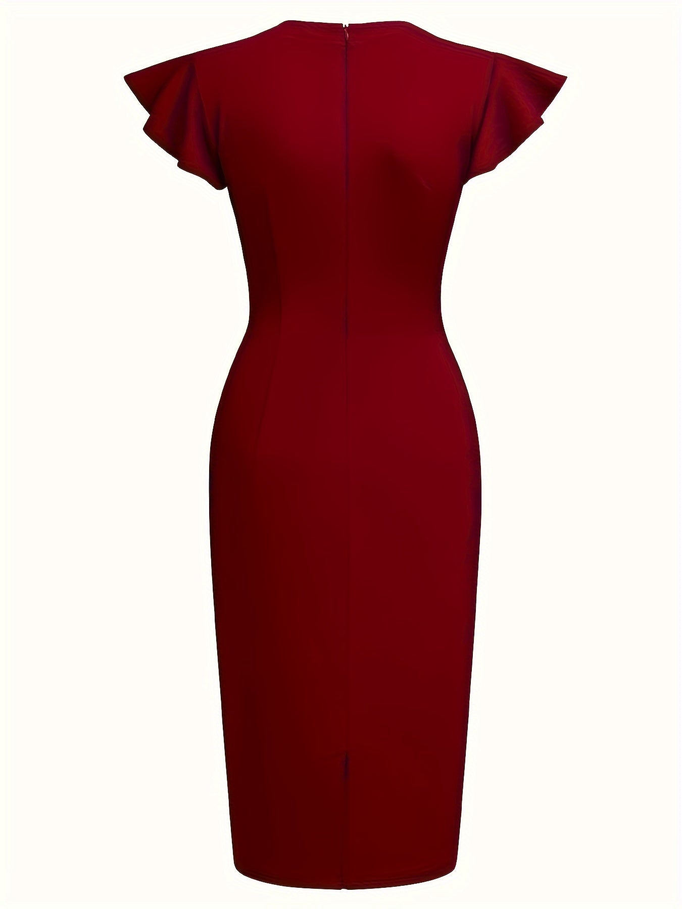 Butterfly Sleeve Waist Bodycon Dress, Elegant Crew Neck Zipper Dress, Women's Clothing