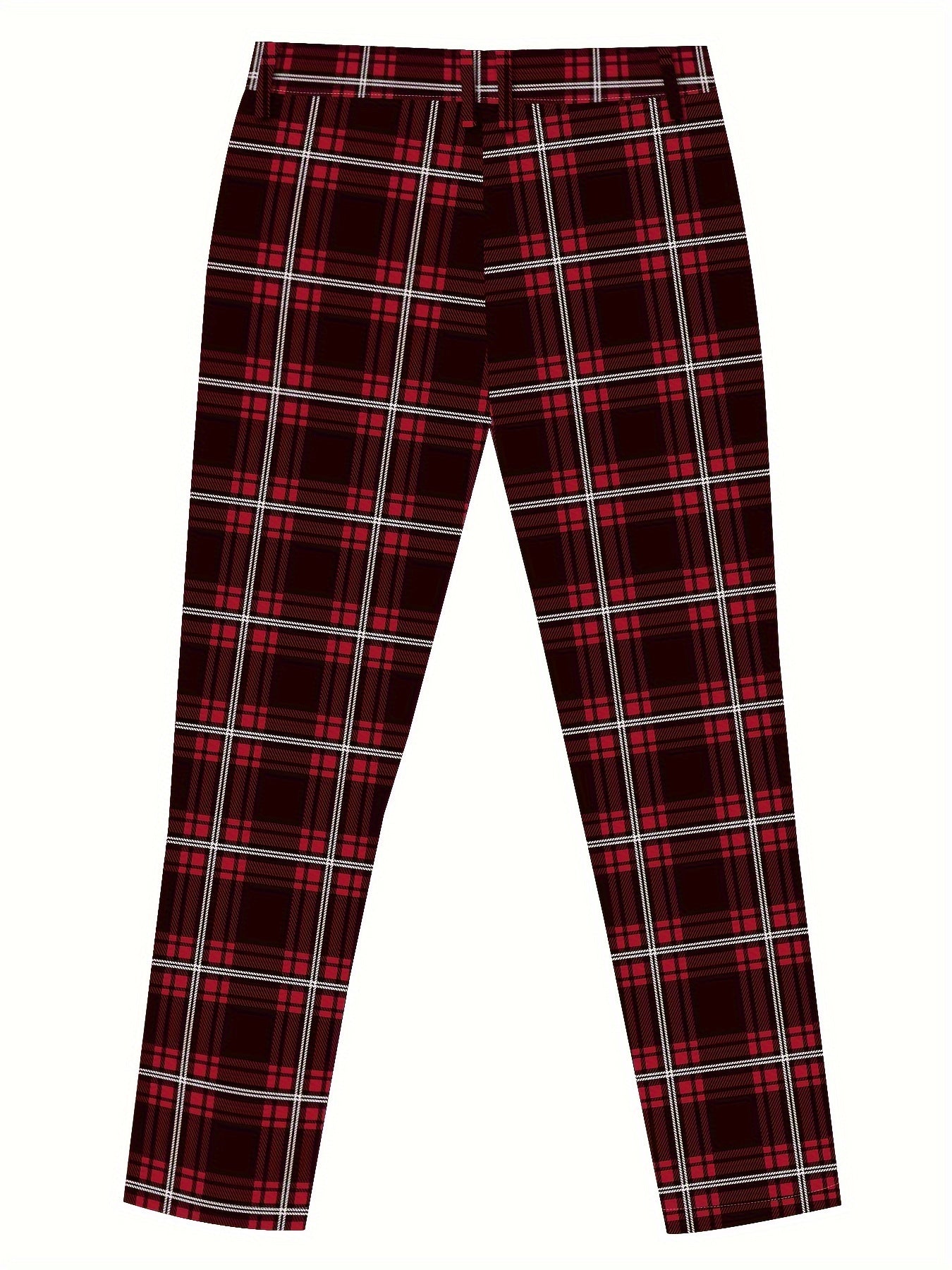 Men's Classic Fashion, Plaid Pattern Slim Fit And Cuffed Dress Pants, Chic Trousers For Business And Formal Occasions