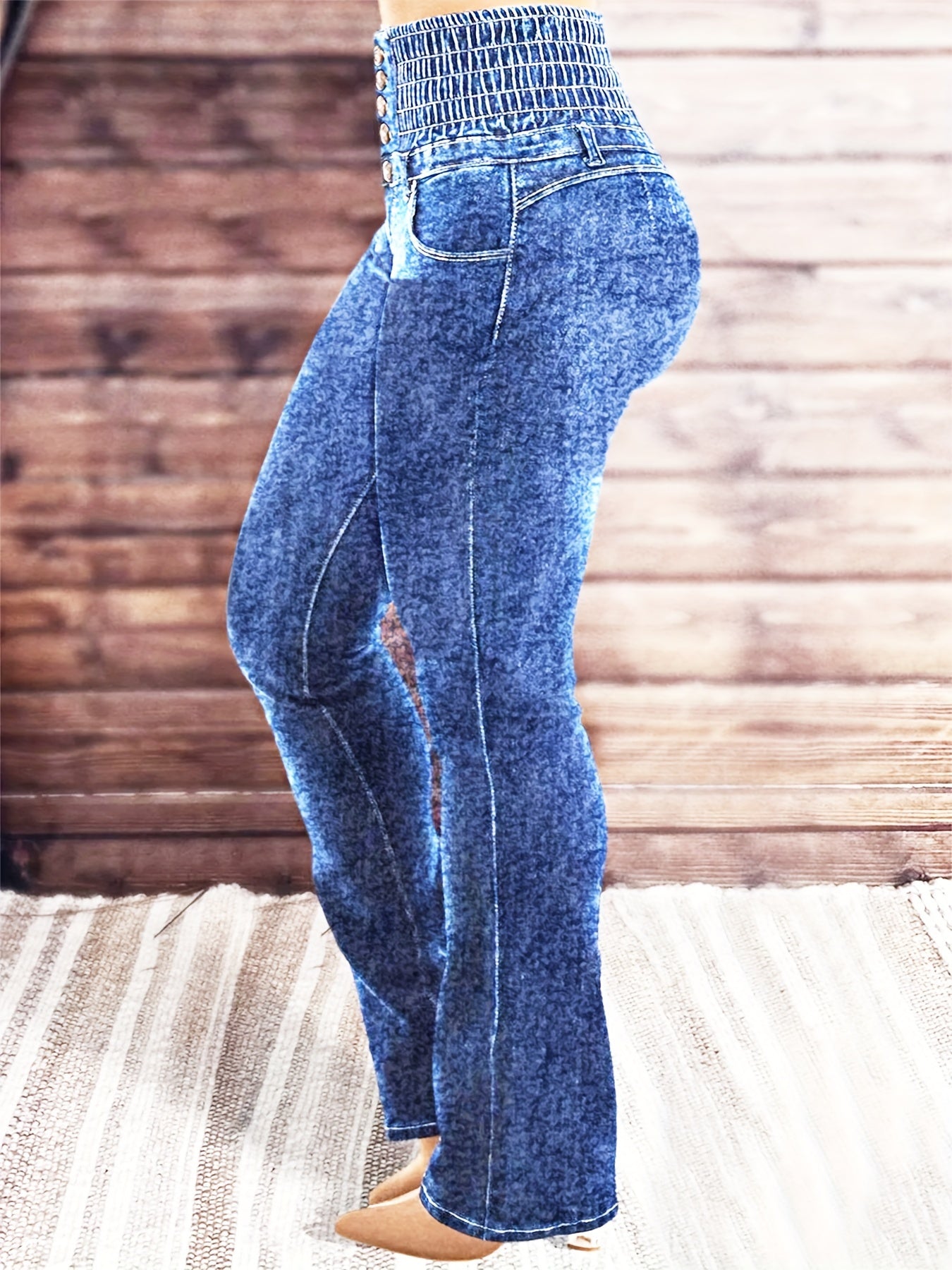 High Waist High-Rise Stretchy Jeans With Multiple Pockets, Spandex Blend, Cotton And Polyester Fabric, Sensual Design, Machine Washable, YIWEIDI Brand