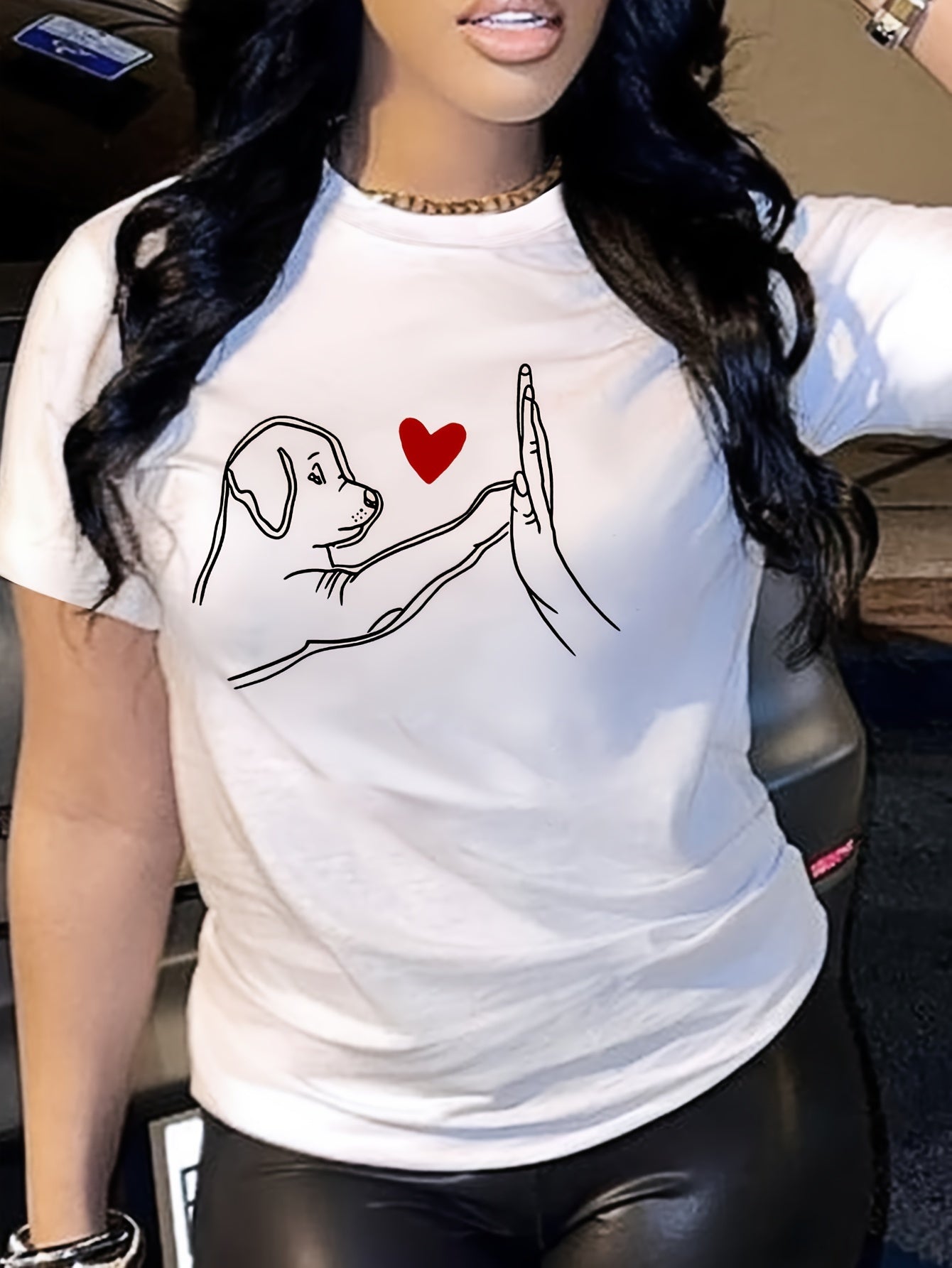 Cute Dog Print T-shirt, Short Sleeve Crew Neck Casual Top For Summer & Spring, Women's Clothing