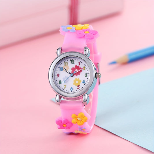 Children's Plastic Cartoon Flower Pattern Watch